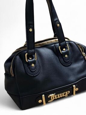 Juicy Couture Black Pebble Logo Satchel Handbag
